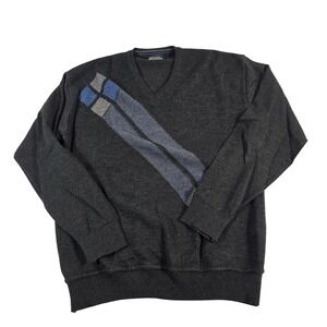 COOPER Mens V Neck Sweater L G Charcoal Gray Blue Diamond Pattern Made in Canada